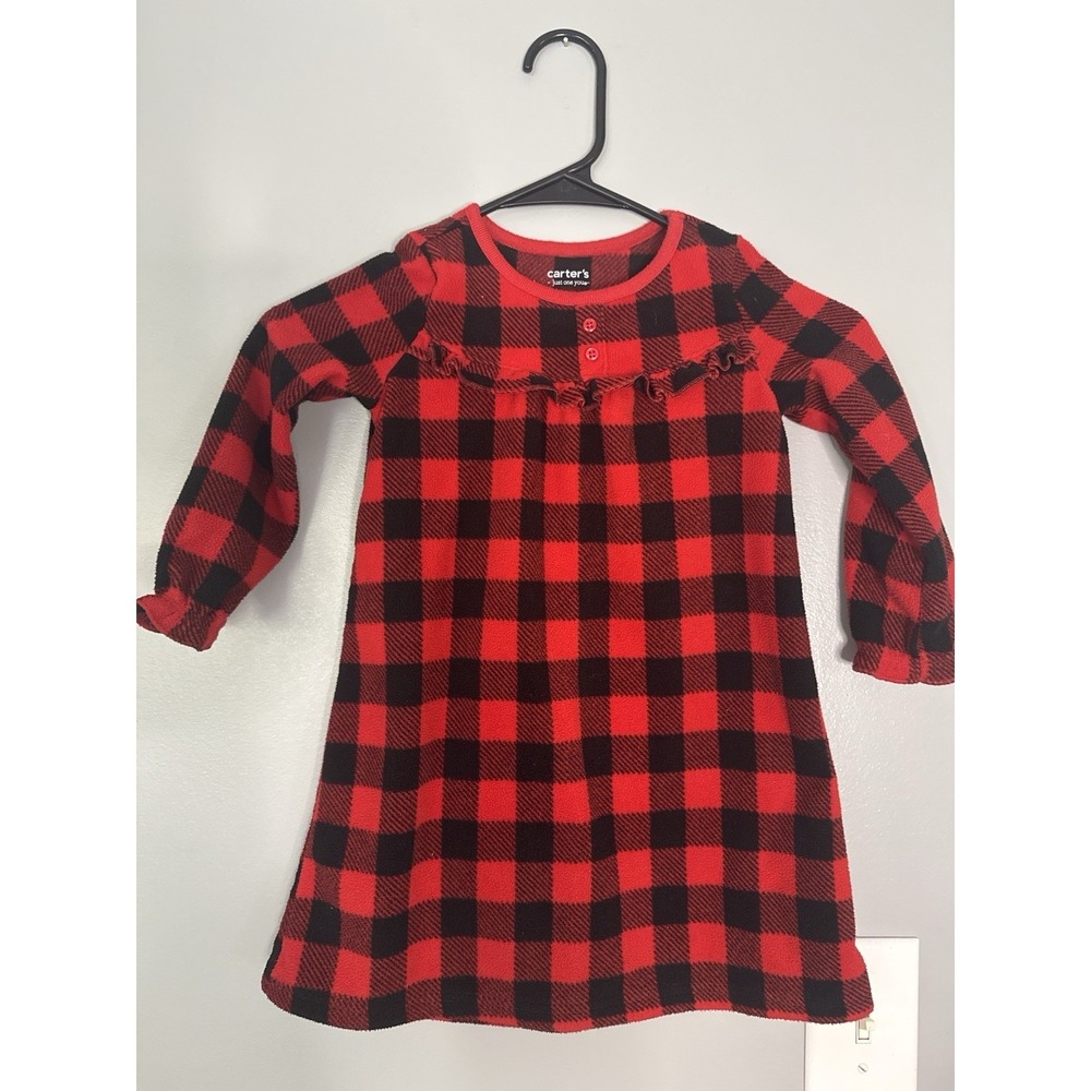 Carters Toddler Girl Dress Size 2T Red Black Buffalo Plaid Long Sleeve Cute